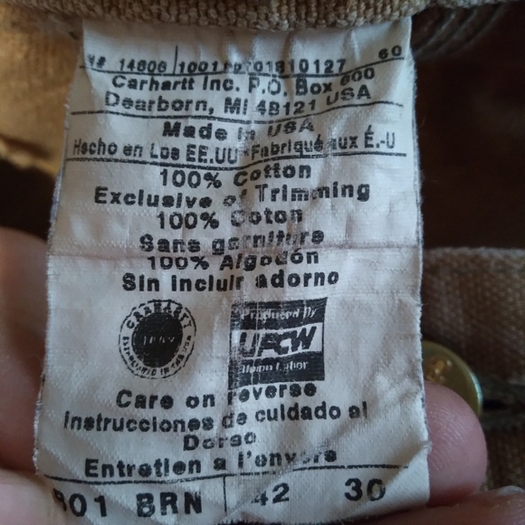 Vintage Carhartt Jean's Work Worn Union Made In USA Sz 42 Double Knee - Picture 9 of 14
